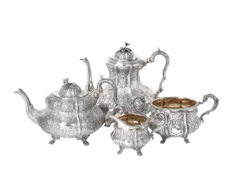 A Four-Piece George IV and William IV Irish Silver Tea and Coffee-Service,  by Edward Power, Dublin, The Teapot 1823, The Cof