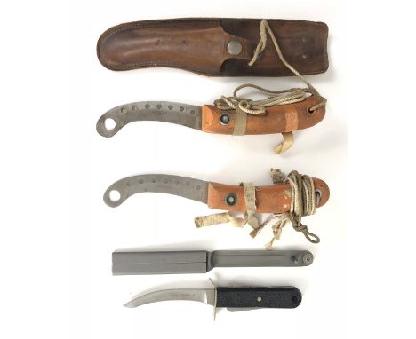 RAF WW2 Aircrew Dingy Knife Etc  Dingy Knife with cork handle housed in leather scabbard ... similar example without scabbard