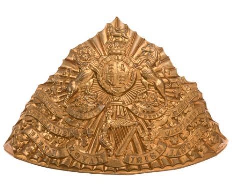 5th Royal Irish Lancers Victorian post 1870 lance cap plate badge. Good scarce die-stamped brass triangular fluted plate orna