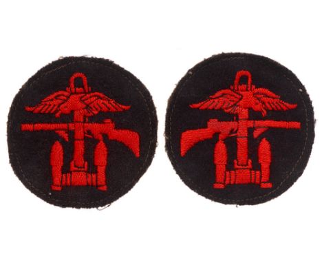 Combined Operations WW2 facing pair of formation sign badges. c 1942. Good red anchor, Tommy Gun and eagle embroidered on nav