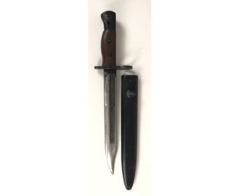 British Jungle Carbine No.5 Bayonet.  A good example, short single edged Bowie blade with central fuller.  Blackened steel la