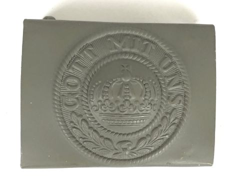 Imperial German Prussian Army WW1 buckle.  Good die-stamped grey steel issue complete with rolling bar bearing twin prongs an