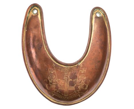 Georgian East India Company early 19th Century Officer's gorget.  Good scarce gilt on copper crescent with raised rim turned 