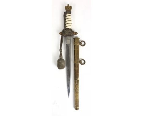 German Third Reich Kriegsmarine Naval Officer's Dagger with knot by F.W. Holler, Solingen c. 1938-45.  Fine scarce example, t