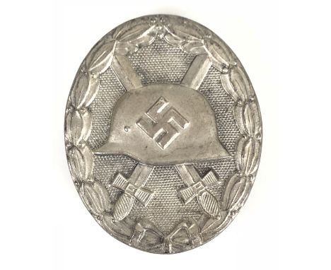 German Third Reich 1939 Wound Badge in silver by Schauerte &amp; Hohfeld, Ludenscheid.  Good scarce die-cast solid silvered z