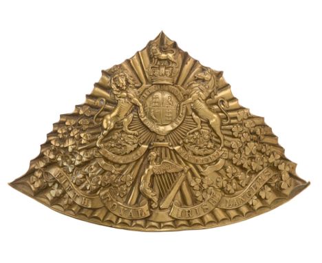 5th Royal Irish Lancers Victorian first pattern lance cap plate badge c. 1861-70. Good scarce die-stamped brass triangular fl