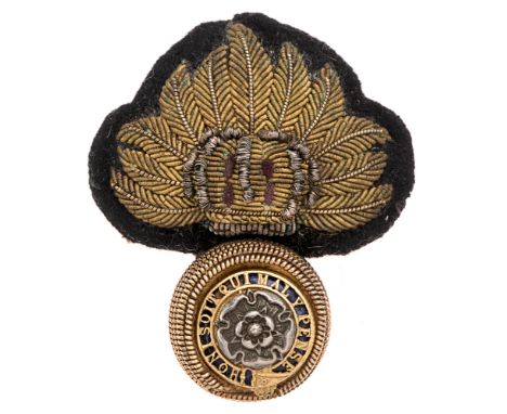 Royal Fusiliers post 1881 Victorian Officer's forage cap badge.  Good bullion flaming grenade, crown on flames, metal Garter 