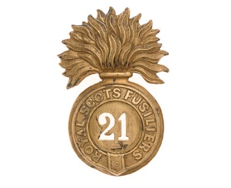 21st Foot (Royal Scots Fusiliers) Victorian Scottish glengarry badge c. 1877-81   Good rare die-stamped brass flaming grenade