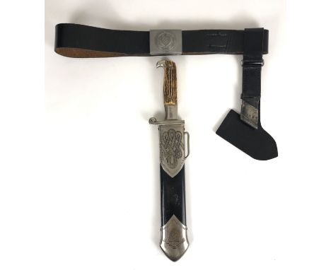 German Third Reich RAD hewer, hanger and belt by Carl Julius Krebs of Solingen.   Good scarce nickel plated example of the 19