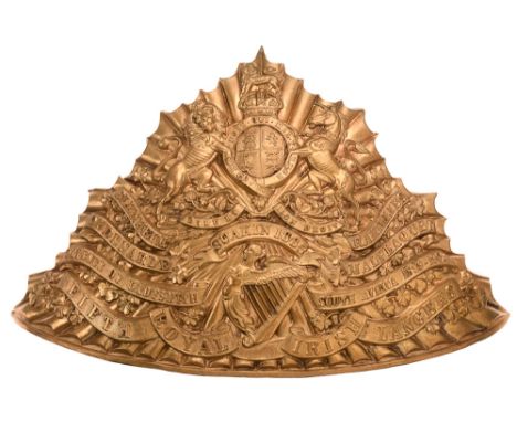 5th Royal Irish Lancers lance cap plate  badge c. 1905-14.  Good scarce die-stamped brass triangular fluted plate ornamented 