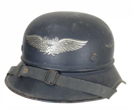 German Third Reich WW2 Luftschutz 'Gladiator' pattern steel helmet.  A good example. Dark blue painted finish with clear tran