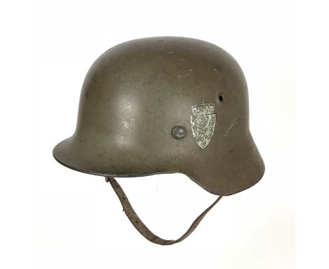 Norwegian Army (WW2 German) Steel Helmet.  A very good clean example of the WW2 German turned edge helmet taken into service 