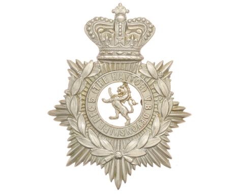 5th (The Haytor) VB Devonshire Regiment Victorian helmet plate badge c. 1885-1901.  Good scarce die-stamped white metal crown