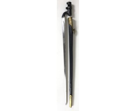 British 1876 Pattern Martini-Henry socket bayonet and scabbard.  Good example manufactured in September 1884. Housed in brass