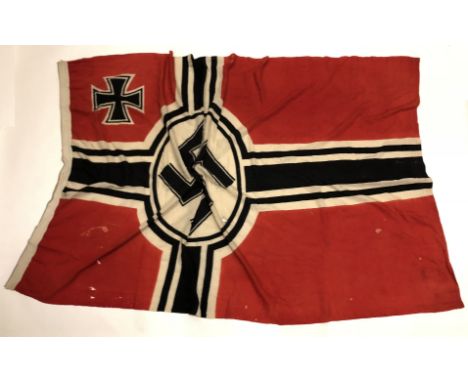 German Third Reich Kriegsmarine WW2 Reich War Large Flag.  A  scarce large example of red cotton printed black and white cros