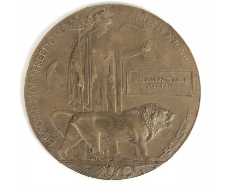 2nd Bn West Yorkshire Regiment unique name WW1 Memorial Plaque.  Issued to commemorate William Pattinson Forster who paid the
