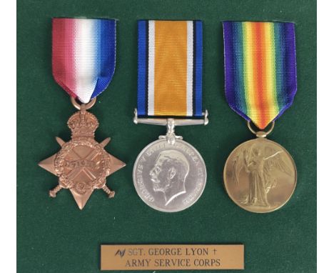 WW1 Army Service Corps 1917 Casualty Set of Three Medals  Awarded to "M2-051051 A. SJT G H LYON ASC".Comprising:1914/15 Star,