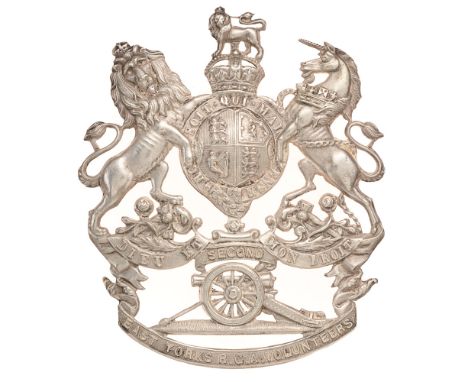 2nd East Yorks Royal Garrison Artillery Volunteers  Edwardian helmet plate badge c. 1901-08.  Good scarce example with oval H