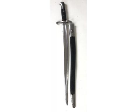 Victorian 1856 Pattern Enfield Bayonet.   Good example of the regulation pattern, housed in leather and steel mounted scabbar