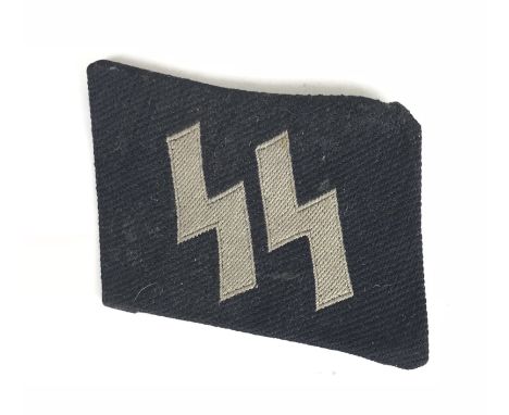 German Third Reich Waffen-SS collar patch.  Good scarce off-white BeVo machine embroidered runes on black rayon with buff car