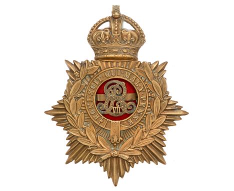 Military Police Edward VII helmet plate badge c. 1902-10.  Good scarce die-stamped brass crowned star bearing laurel sprays a