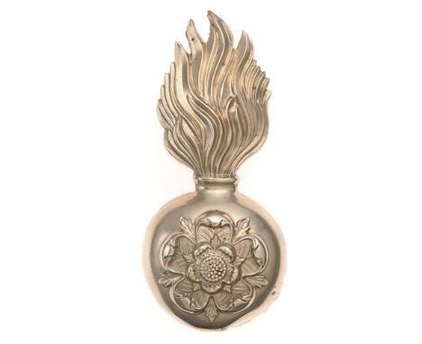 Yorkshire Artillery Militia Victorian  busby plume holder c. 1860-78.  Good scarce die-stamped white metal flaming grenade, t