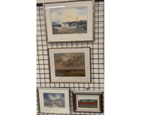 John Darlison The Old Harbour, AberystwythWatercolourSignedLabel versoTogether with a David Bellamy watercolour, another wate