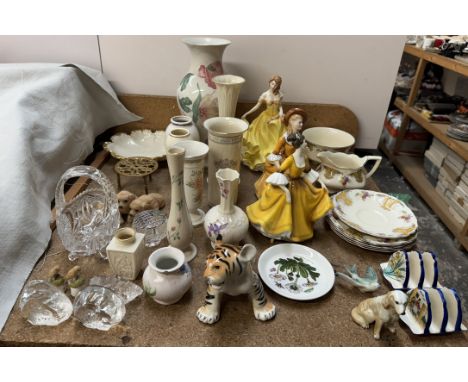 Three Royal Doulton figures including Stephanie, Sandra and Summer, together with a Myott part tea service, Carltonware toast