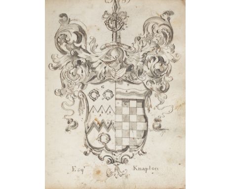 MANUSCRIPT. [A book of hand-drawn armorial bearings. N.p.: circa 1750's]. 182pp., manuscript, 8vo (193 x 152mm.) Approximatel