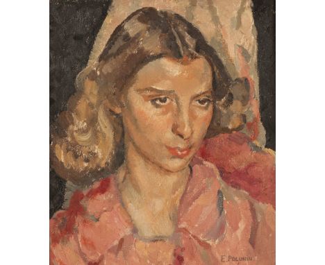 •ELIZABETH VIOLET POLUNIN (1887-1950) 'Pink House, Paraggi' a head and shoulders portrait of a young woman, signed lower righ