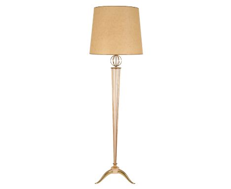 MAISON ARLUS, PARIS: A BRASS AND PAINTED STEEL FLOOR LAMP, c.1955, 182cm high (including shade) Literature: JOURNAL DE L'AMEU