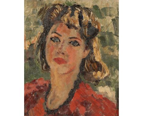 •ELIZABETH VIOLET POLUNIN (1887-1950) 'Heather' a head and shoulder portrait of a young woman, signed lower centre, oil on bo