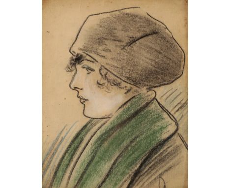 GERMAN SCHOOL, 20TH CENTURY Head and shoulders profile portrait of a woman wearing a hat, indistinctly signed lower right, pa