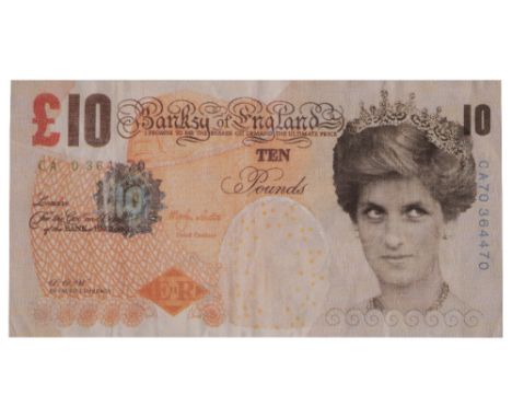 •AFTER BANKSY (b. 1974), 'Di-Faced Tenner', double-sided 'ten pound note' colour print on paper, 7.6cm x 14.5cm (unframed)Pro