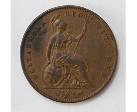 Penny 1858 OT brown nEF with a dark patch rev.