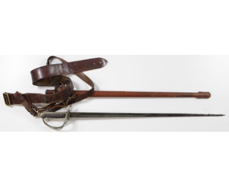 Sword GRV 1856 pattern Artillery officers in its brown leather field scabbard with Sam Brown.