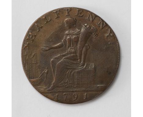 Token, 18thC: Warwickshire, William Shakespeare portrait Halfpenny 1791, plain edge, brown nEF