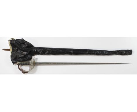 1897 Pattern GRV Infantry officers dress sword in its brown leather field scabbard with sword bag.