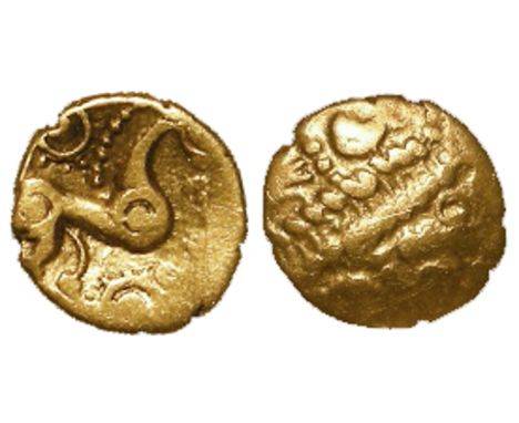 Ancient British, Celtic gold quarter stater of the Iceni, Snettisham Wreath type, ABC 1462, Spink 429, with ticket and packet