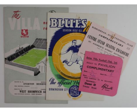 Aston Villa / Birmingham City 1952/53 programmes with match Tickets, Aston Villa v West Bromwich Albion 7/4/53 with ticket, s