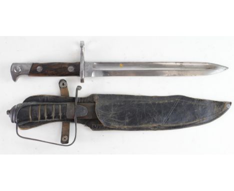 Cut down sword converted to a fighting knife with scabbard &amp; a continental bayonet.