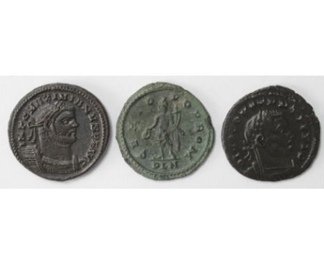 Maximian First Reign 286-305 A.D., billon follis, reverse legend:- GENIO POPVLI ROMANI, no mint mark = London 303-305 A.D., S
