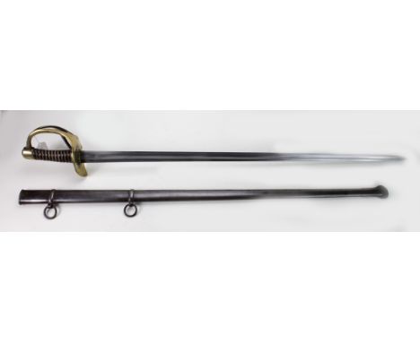 Sword: French XIII Cuirassiers Broadsword. Blade 38" double fullers stamped with 'L' in a circle and several worn marks 'B' ?