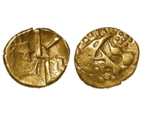 Ancient British, Celtic gold quarter stater of the Durotriges, uninscribed issue, Geometric type / Zig-zag design with old ti
