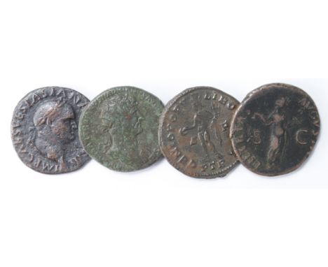 Claudius copper as Sear 1859, Vespasian copper as Sear 2356, Hadrian brass dupondius Sear 3668 and lastly Maximian, First Rei