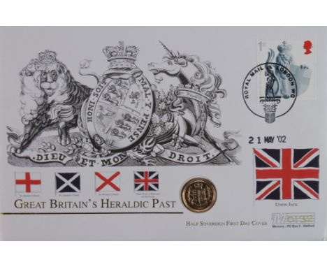 Half Sovereign 2002 "Shieldback" BU in a first day cover folder
