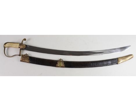 Sword: A fine presentation Naval Officers sword circa 1825. Gilt brass stirrup hilt with lion face langets. Clean polished cu