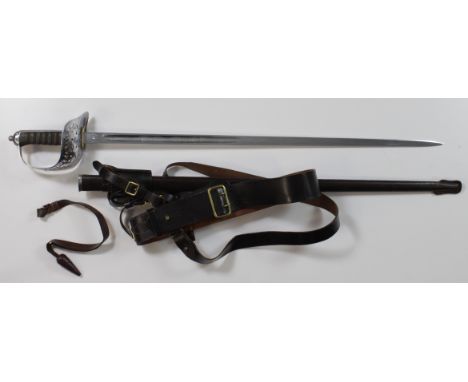 Sword 1897 pattern GRV Infantry offices with Sam Brown belonging to Major Thomas William Brand MBE Worcester &amp; Sherwood F