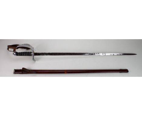 Sword: An 1897 Pattern Geo V Infantry Officers sword. Blade 32". Ricasso etched 'ALKIT Ltd. Cambridge Circus, London. WC2'. E