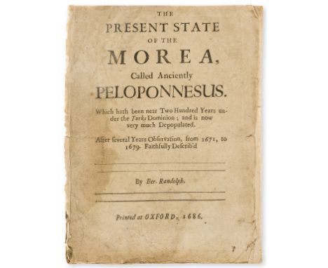 Randolph (Bernard) The Present State of the Morea, called Anciently Peloponnesus, ?first edition, lacking engraved map, stain